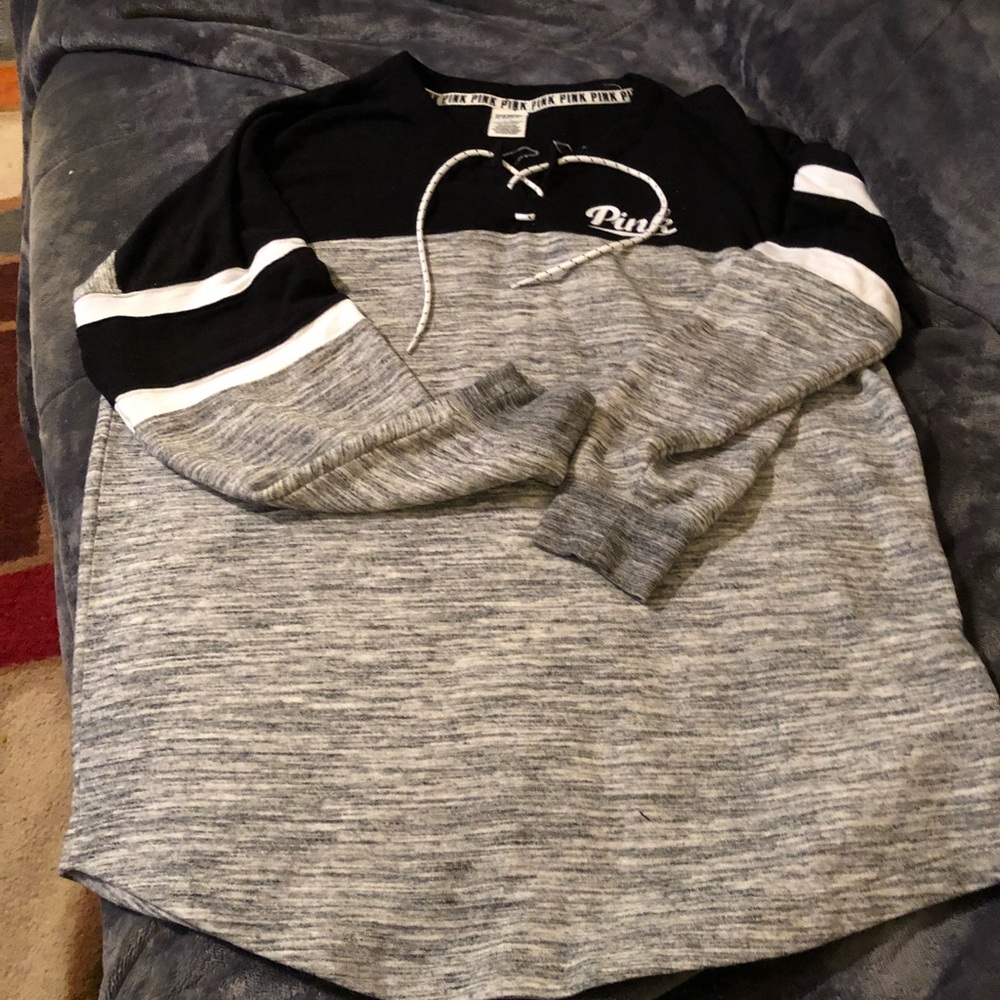 Gently used PINK pullover with tie- no hoodie.